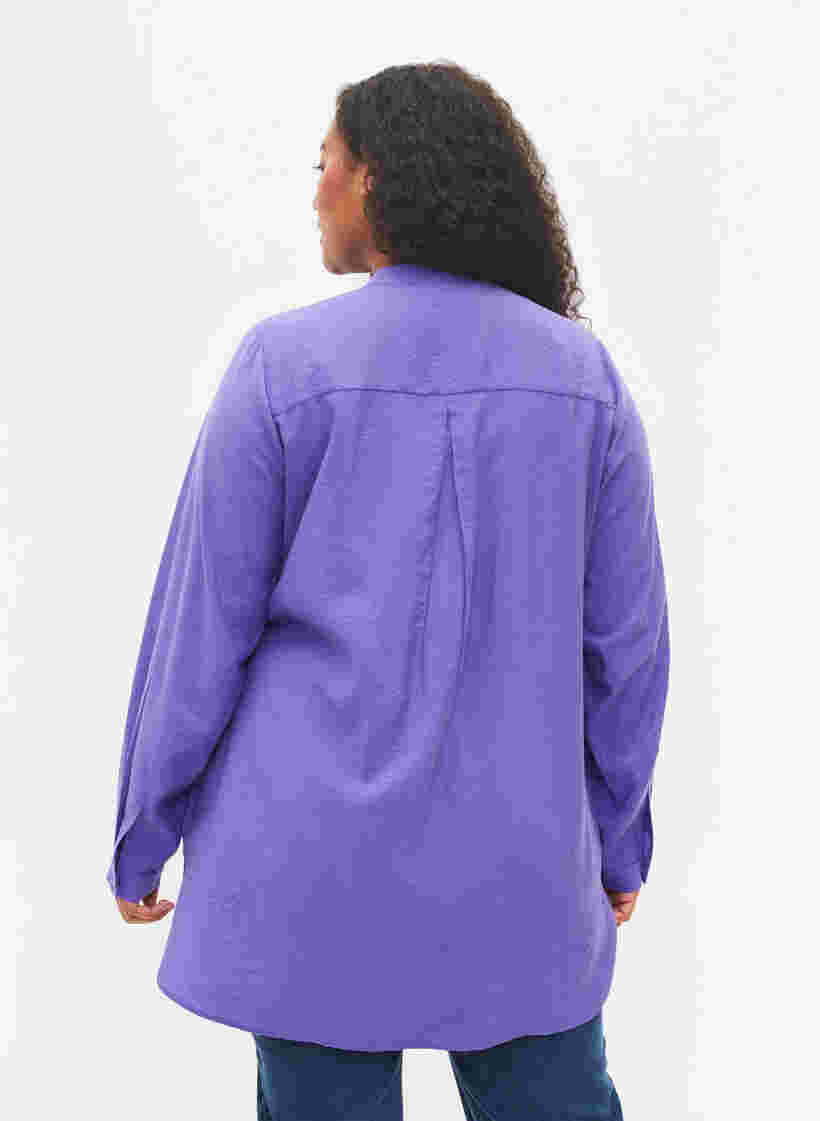 Lange Hemdbluse mit Color-Block, Purple Block, Model image number 1