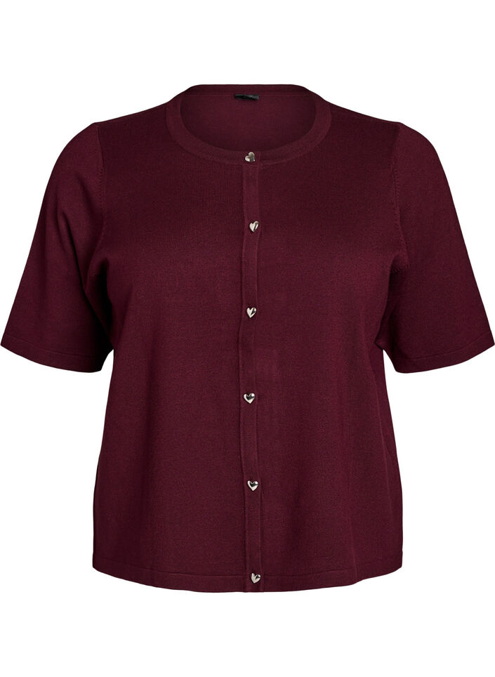 Strickjacke mit Herzkn&ouml;pfen und kurzen &Auml;rmeln, Rot, Packshot image number 0