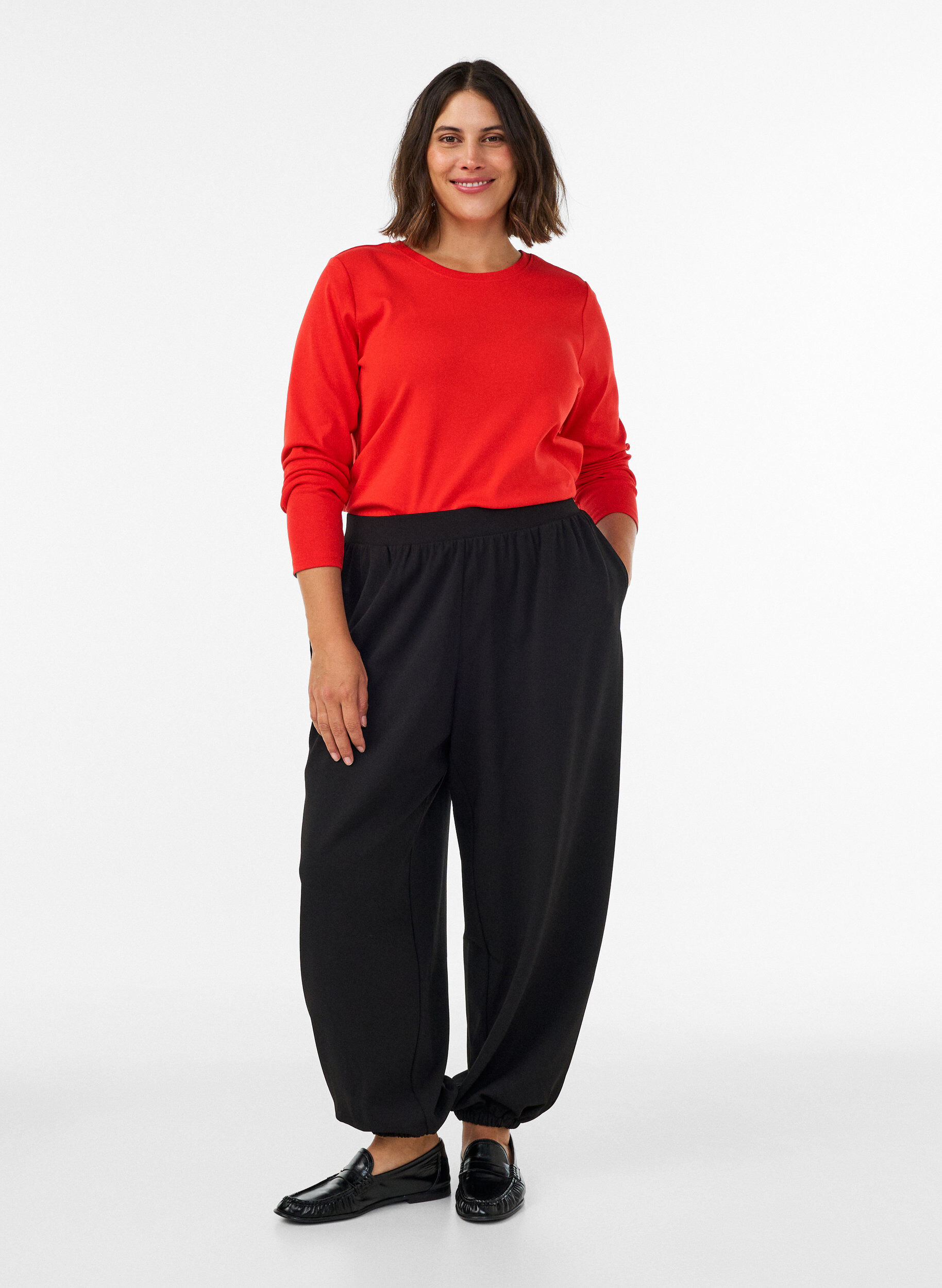 ZizziLangarm-Basic-T-Shirt mit Rundhalsausschnitt, Rot, Model image number 1