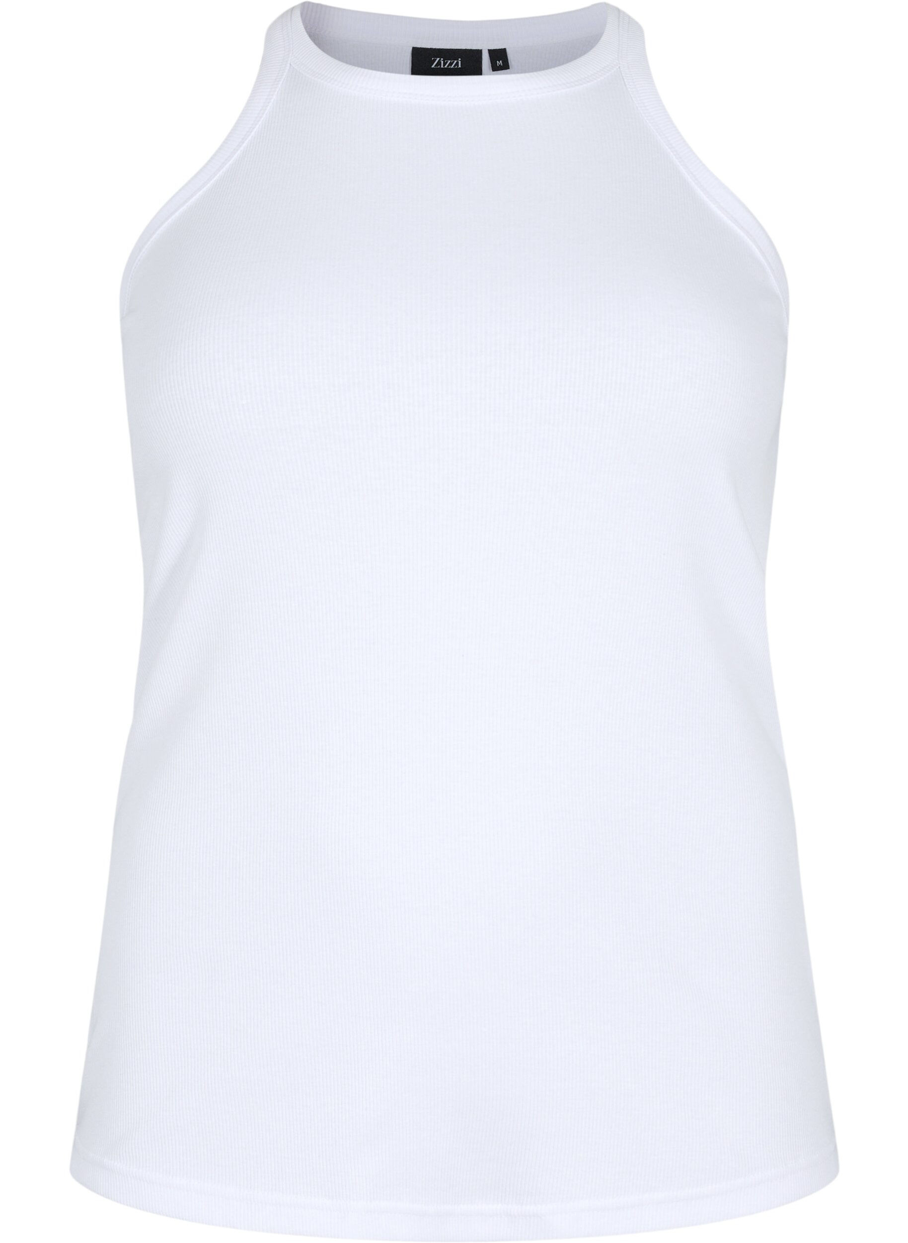 ZizziGeripptes Tanktop aus Baumwolle, Bright White, Packshot image number 0