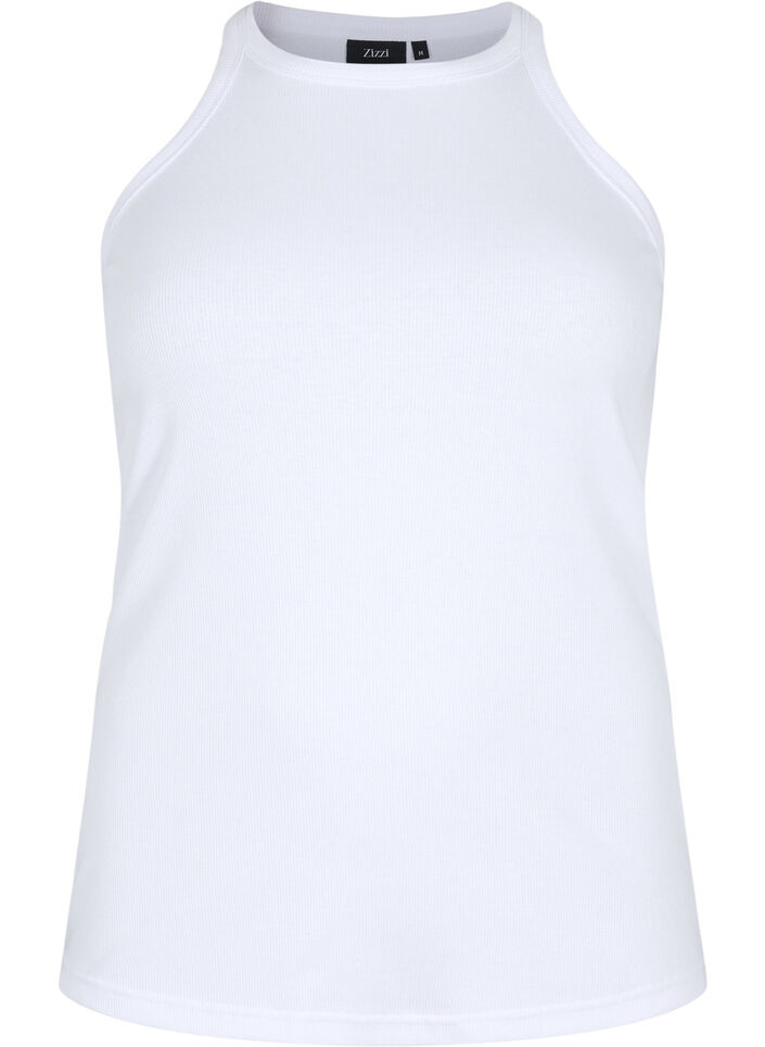 Geripptes Tanktop aus Baumwolle, Bright White, Packshot image number 0