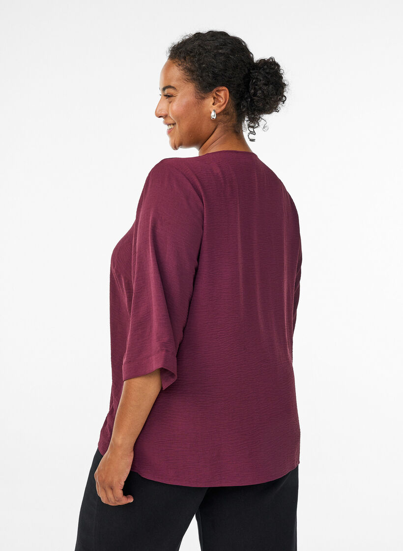 FLASH – Bluse mit V-Ausschnitt und 3/4-Ärmeln, Dunkles Bordeaux, Model image number 2