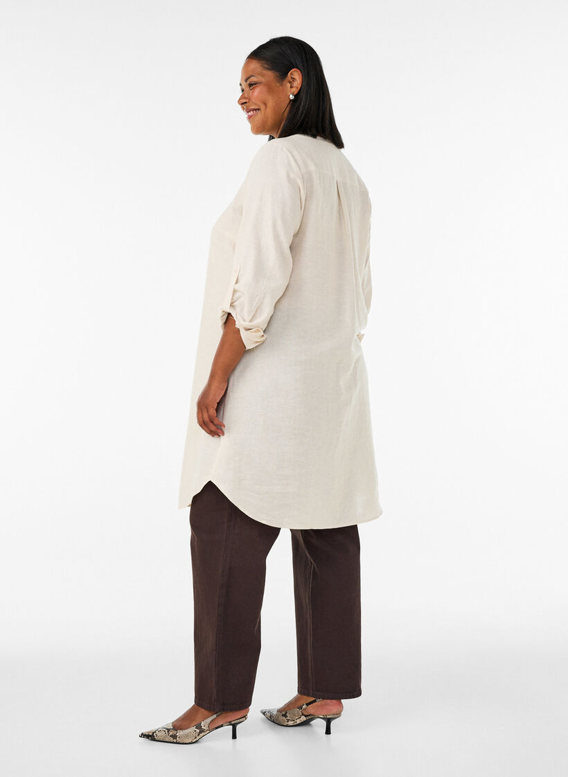 Lange Bluse aus Leinen und Viskose, Beige, Model image number 2