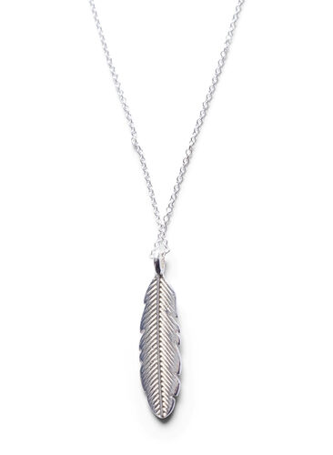 Silberfarbene Halskette mit blattförmigem Anhänger, Silver, Packshot image number 0