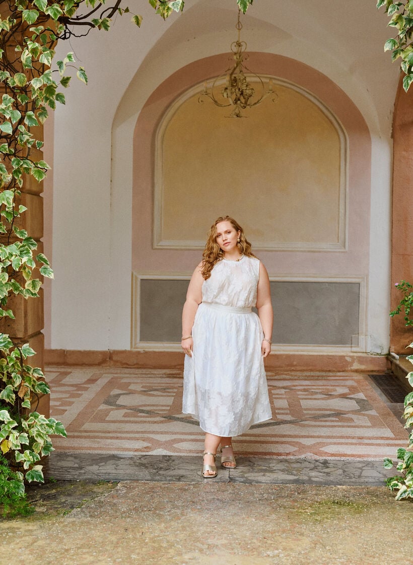 Gebl&uuml;mter Midi-Rock aus Jacquard, Vanille, Image