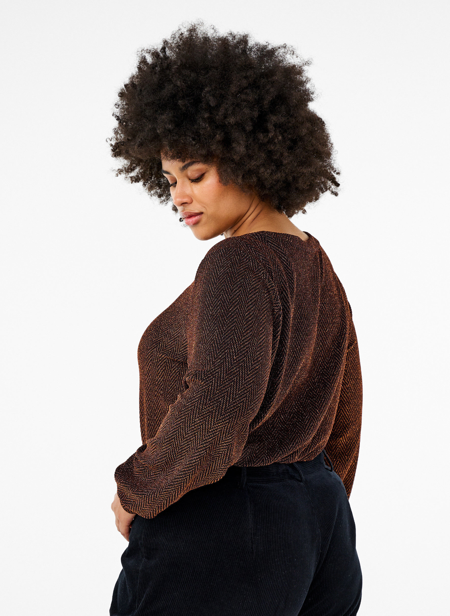 ZizziBluse mit Schimmermuster, Copper ZigzagShimmer, Model image number 1