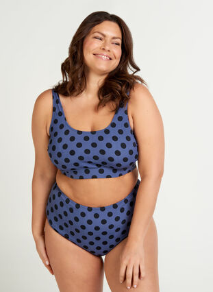 Hochtailliertes Bikiniunterteil mit Print, Blue Indigo Dot, Model image number 0