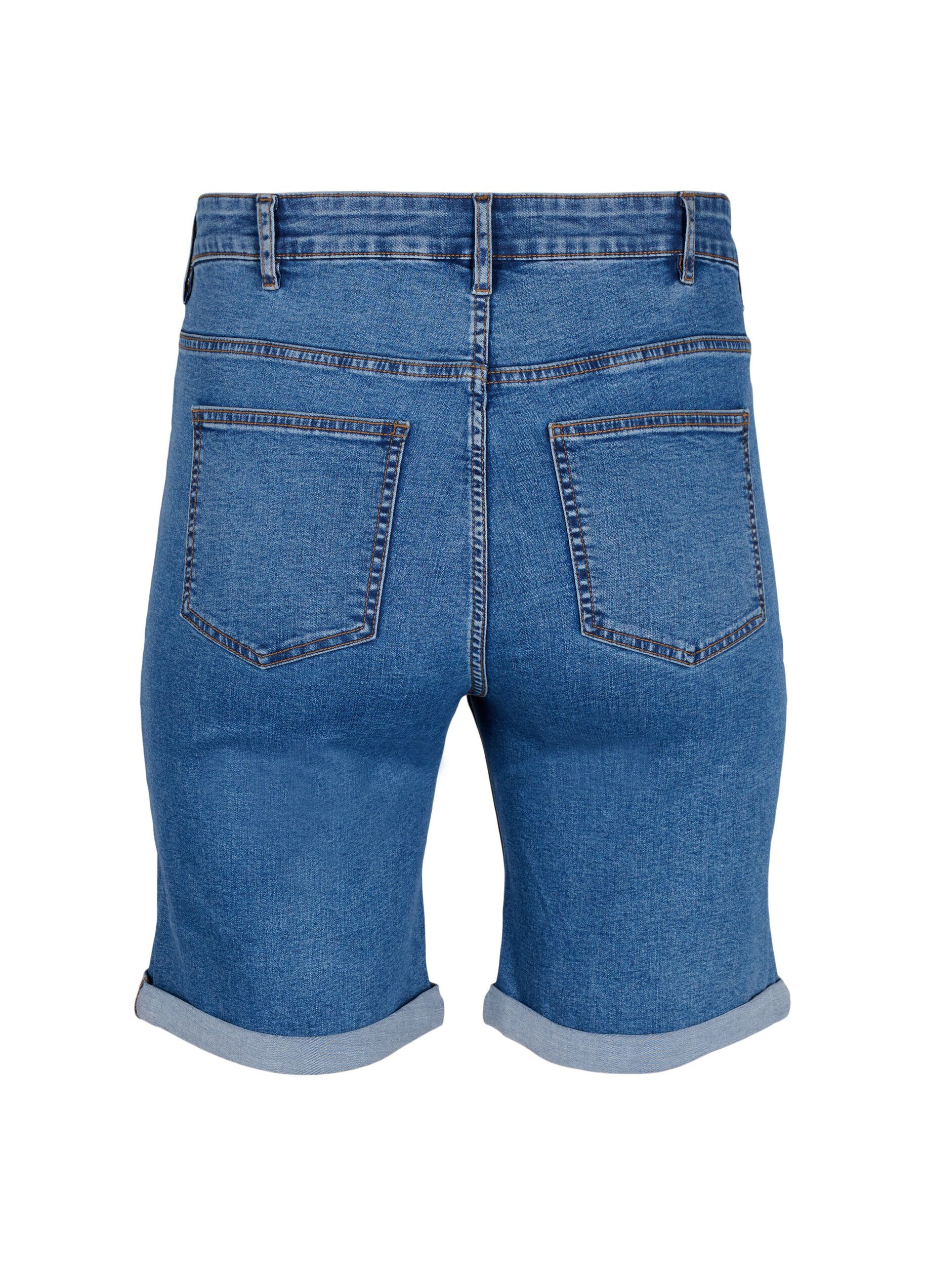 ZizziEng anliegende Denim-Shorts mit hoher Taille, Blue Denim, Packshot image number 1