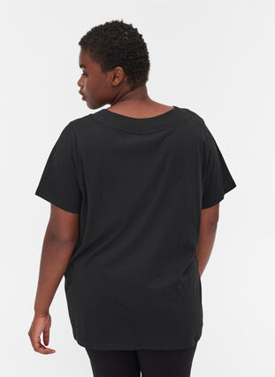 Kurzarm T-Shirt mit breitem, geripptem Hals, Black, Model image number 1