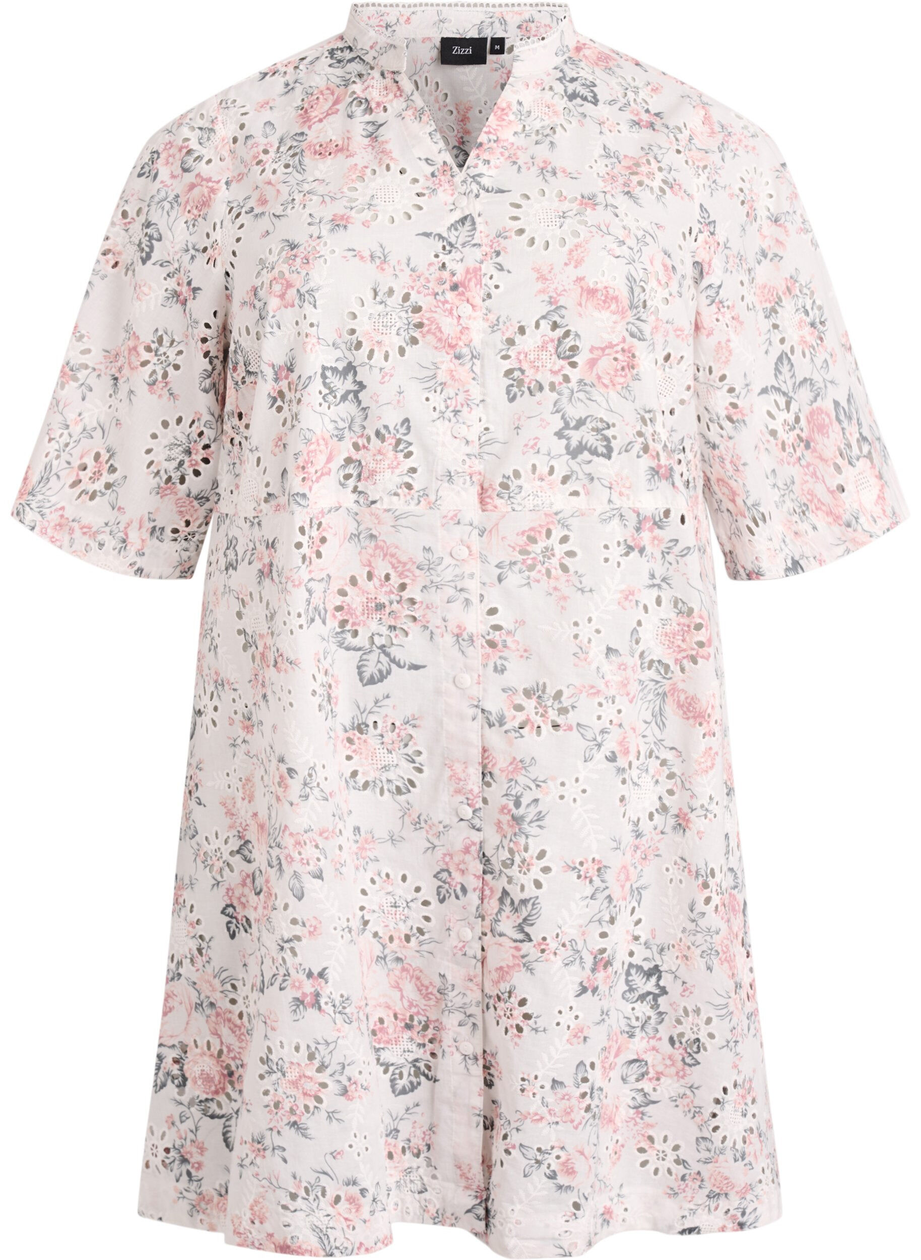 Kleid aus Baumwolle mit gebl&uuml;mtem Muster und Broderie Anglaise