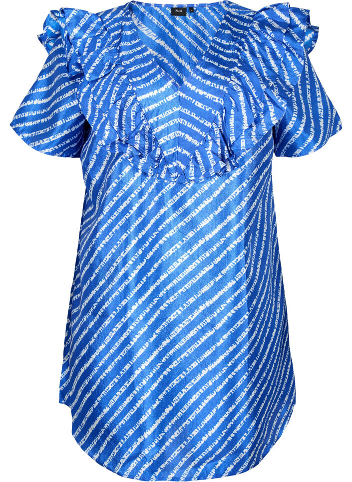 Streifentunika mit Rüschen, S.T.W./White Stripes, Packshot image number 0