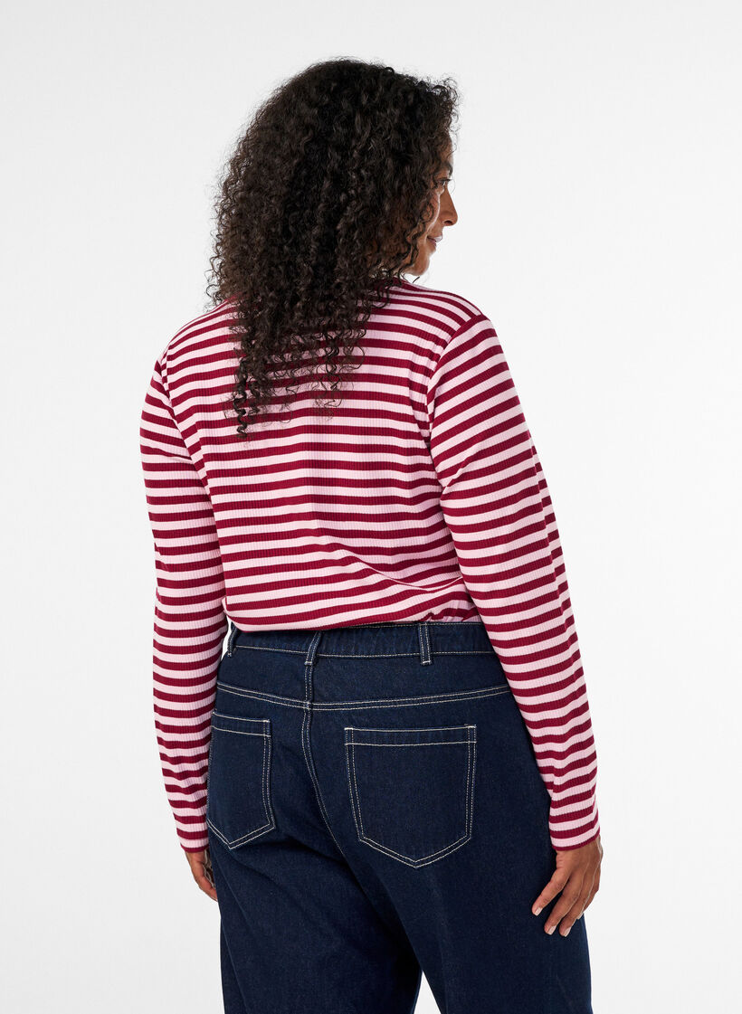 Gestreifte Bluse mit langen &Auml;rmeln, Rot, Model image number 2