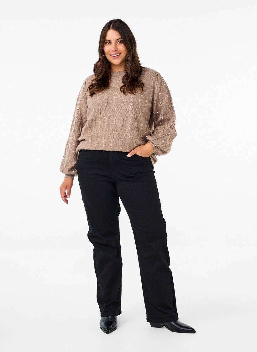 Gestrickter Pullover mit Muster und Perlen, Desert Taupe Mel., Model image number 2