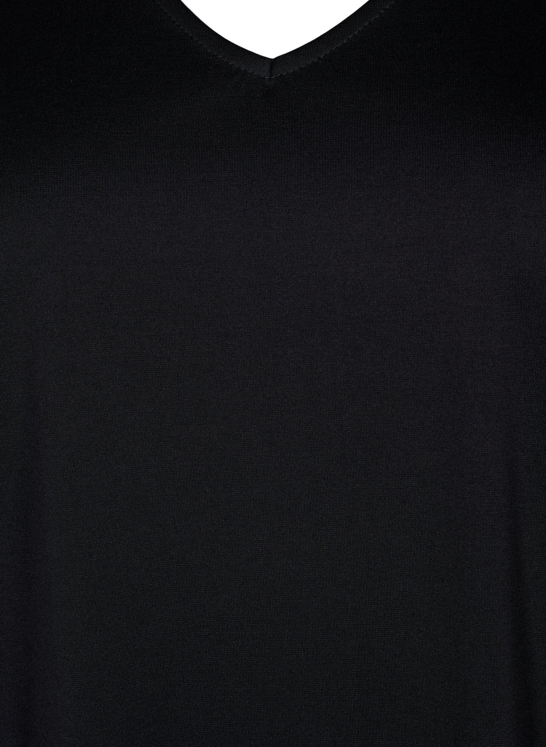 ZizziEinfarbiges Kleid mit V-Ausschnitt und 3/4 &Auml;rmeln, Black, Packshot image number 2