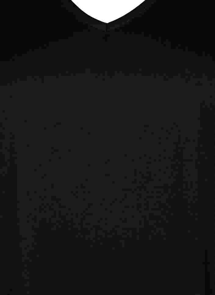 Einfarbiges Kleid mit V-Ausschnitt und 3/4 Ärmeln, Black, Packshot image number 2