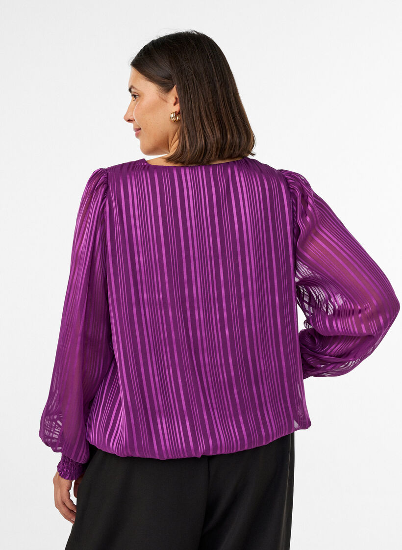 Gestreifte Bluse in Ballonform, Lila, Model image number 2