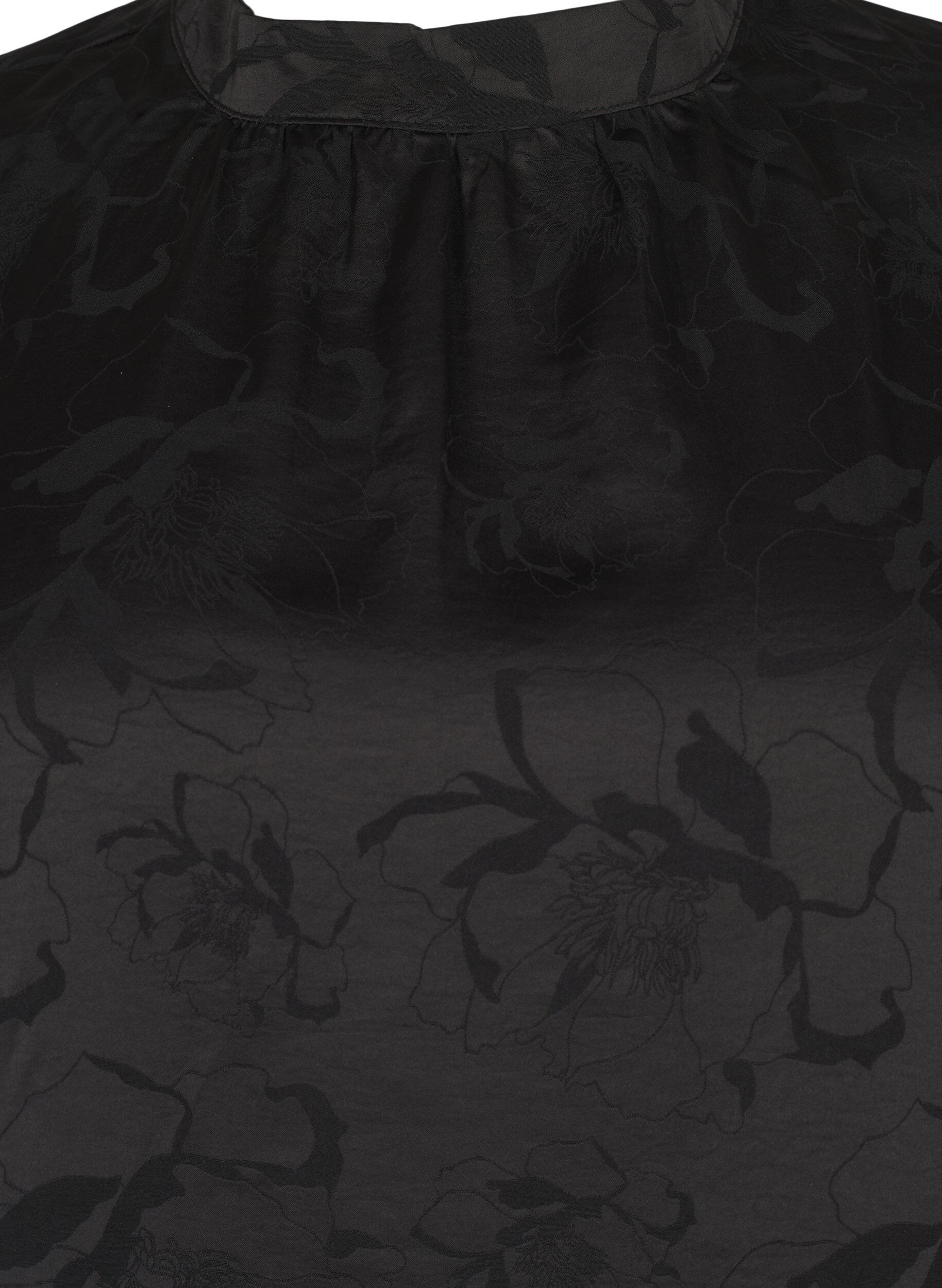 ZizziSatinstoffbluse mit Ton-in-Ton-Muster, Black, Packshot image number 2