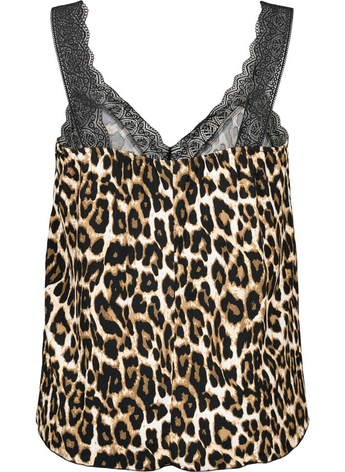 Top mit Spitze aus Viskose, Leopard, Packshot image number 1