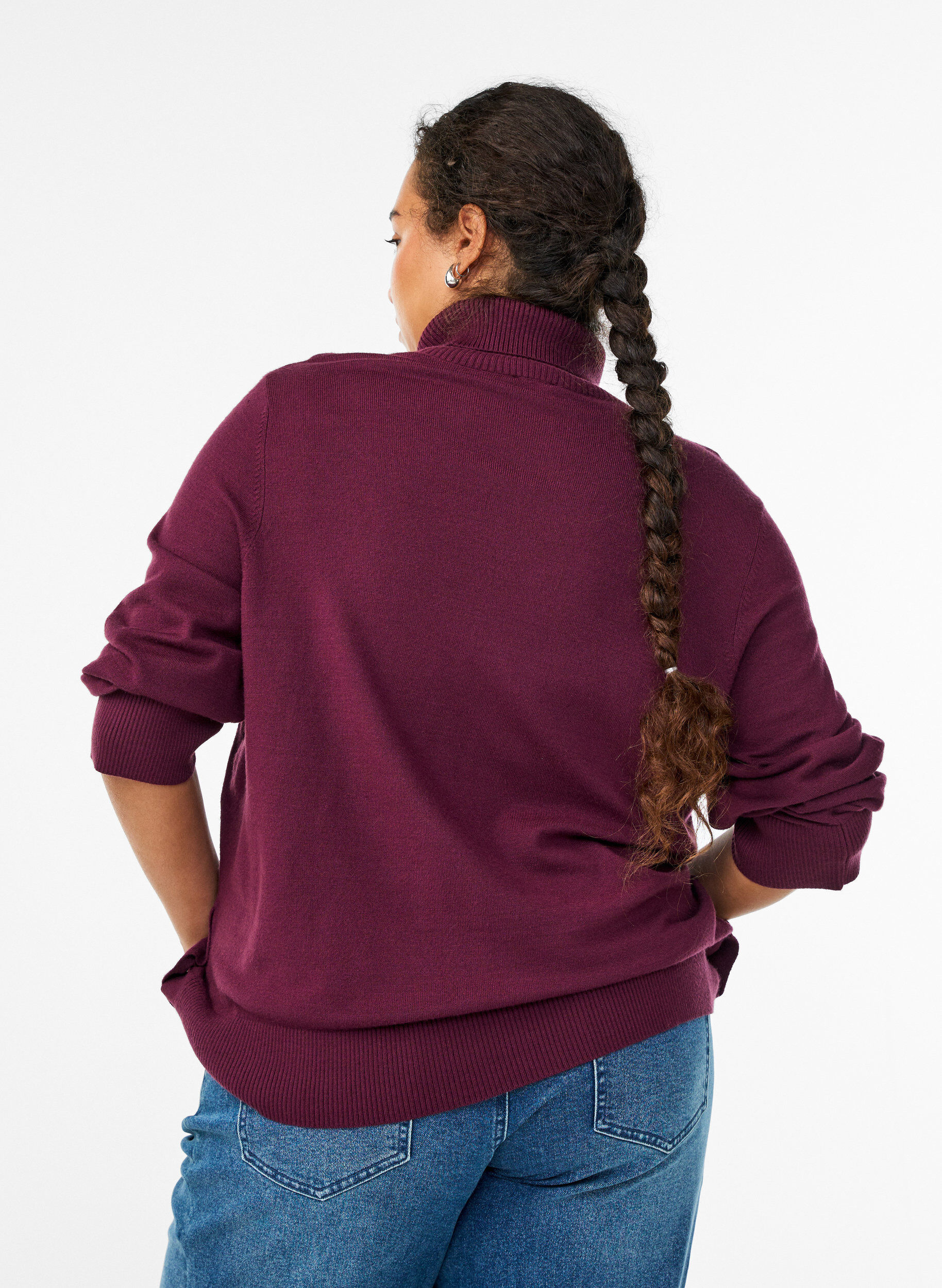 ZizziStrickbluse mit Rollkragen und seitlichen Kn&ouml;pfen, Dunkles Bordeaux, Model image number 2