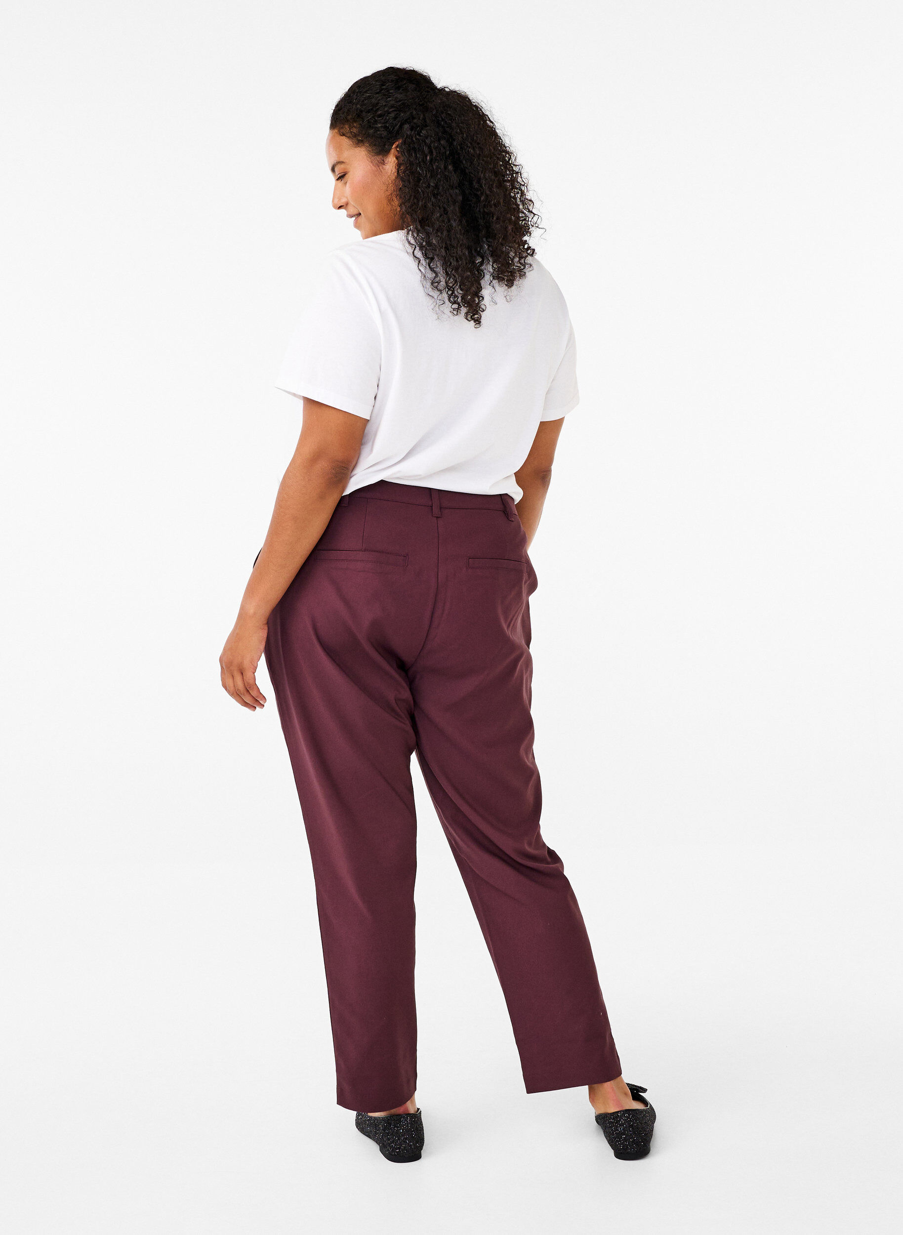 ZizziHose mit hohem Bund und geradem Bein, Dunkles Bordeaux, Model image number 1