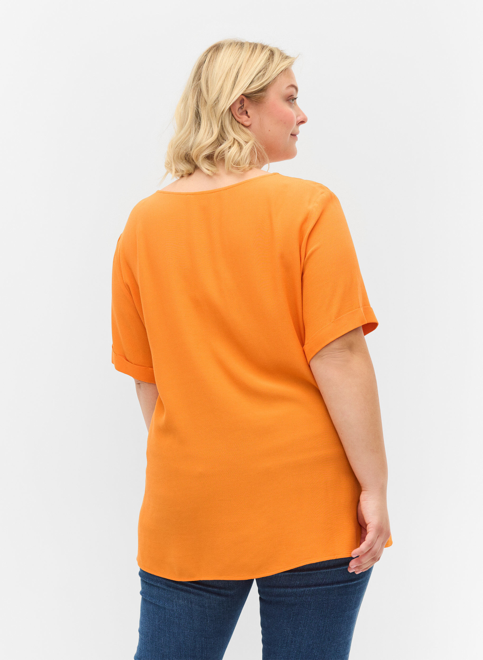 ZizziKurzarm Bluse aus Viskose, Orange Peel, Model image number 1