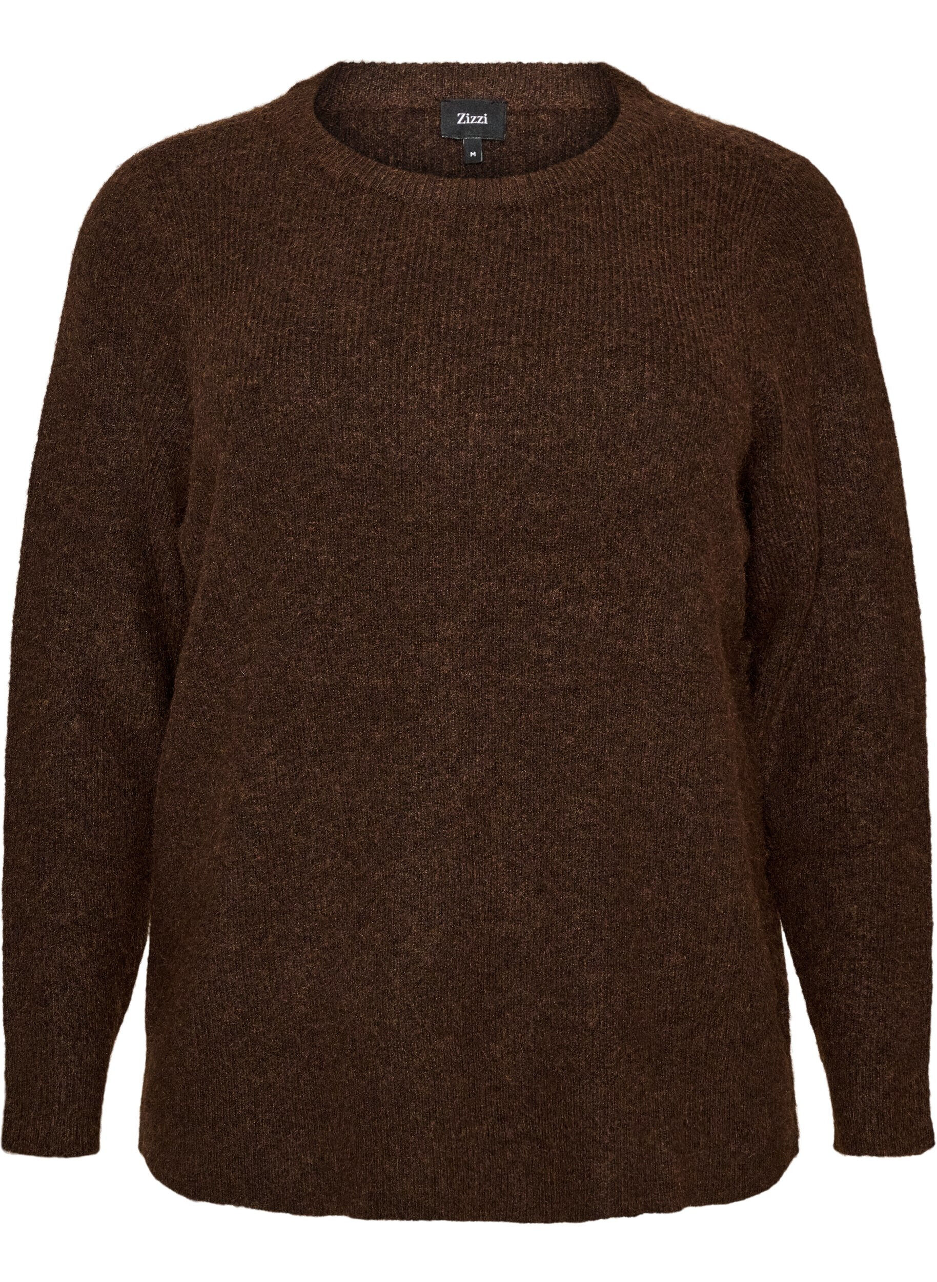 ZizziMelierte Strickbluse mit Rundhalsausschnitt, Braun, Packshot image number 0