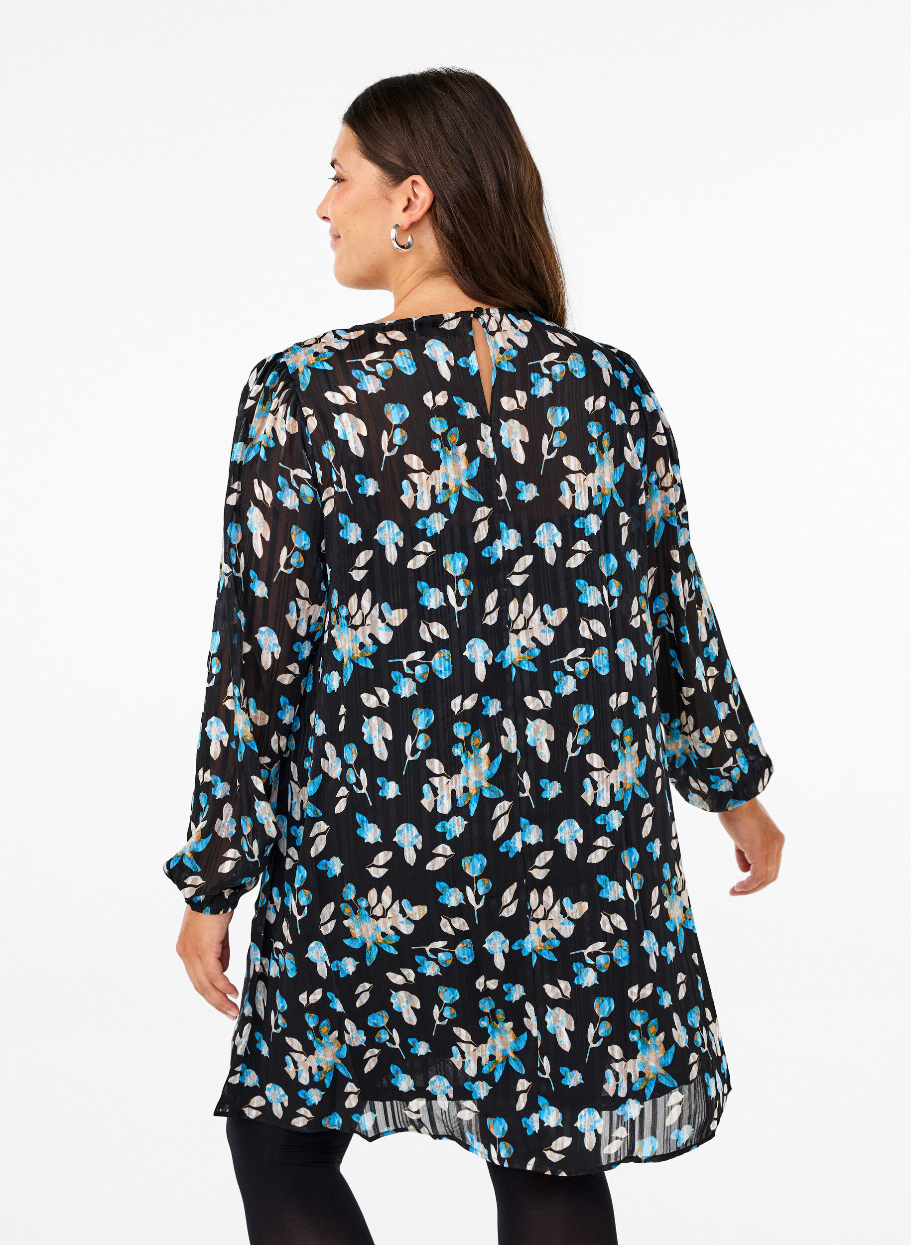 ZizziKurzkleid mit Print und Rundhalsausschnitt, Black Blue Fl. AOP, Model image number 1