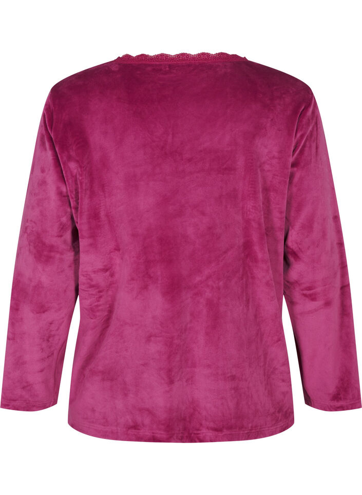 Veloursbluse mit V-Ausschnitt, Boysenberry, Packshot image number 1
