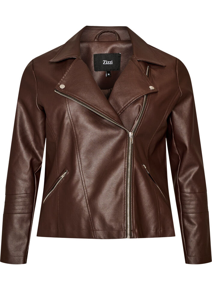 Bikerjacke aus Kunstleder, Braun, Packshot image number 0