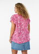 Gemusterte Bluse aus Viskose mit R&uuml;schendetails, Pink, Model image number 2