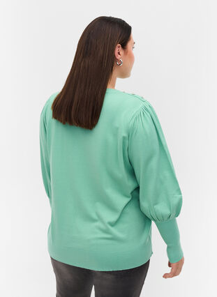 Bluse mit Ballonärmeln und dekorativen Knöpfen, Dusty Jade Green Mel, Model image number 1