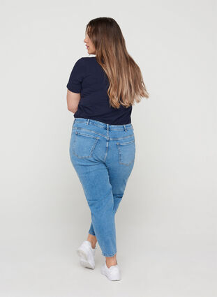 Cropped Mom Fit Jeans mit hoher Taille, Light blue denim, Model image number 1