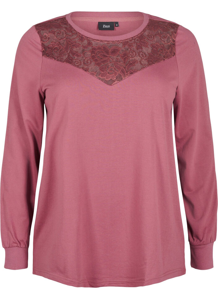 Sweatshirt mit Spitzendetails, Rose Brown, Packshot image number 0