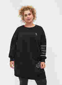 Langarm Sweatkleid mit Printdetail, Black, Model