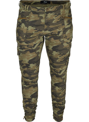 Cropped Jeans mit Camouflage Print, Ivy Green/Camo, Packshot image number 0