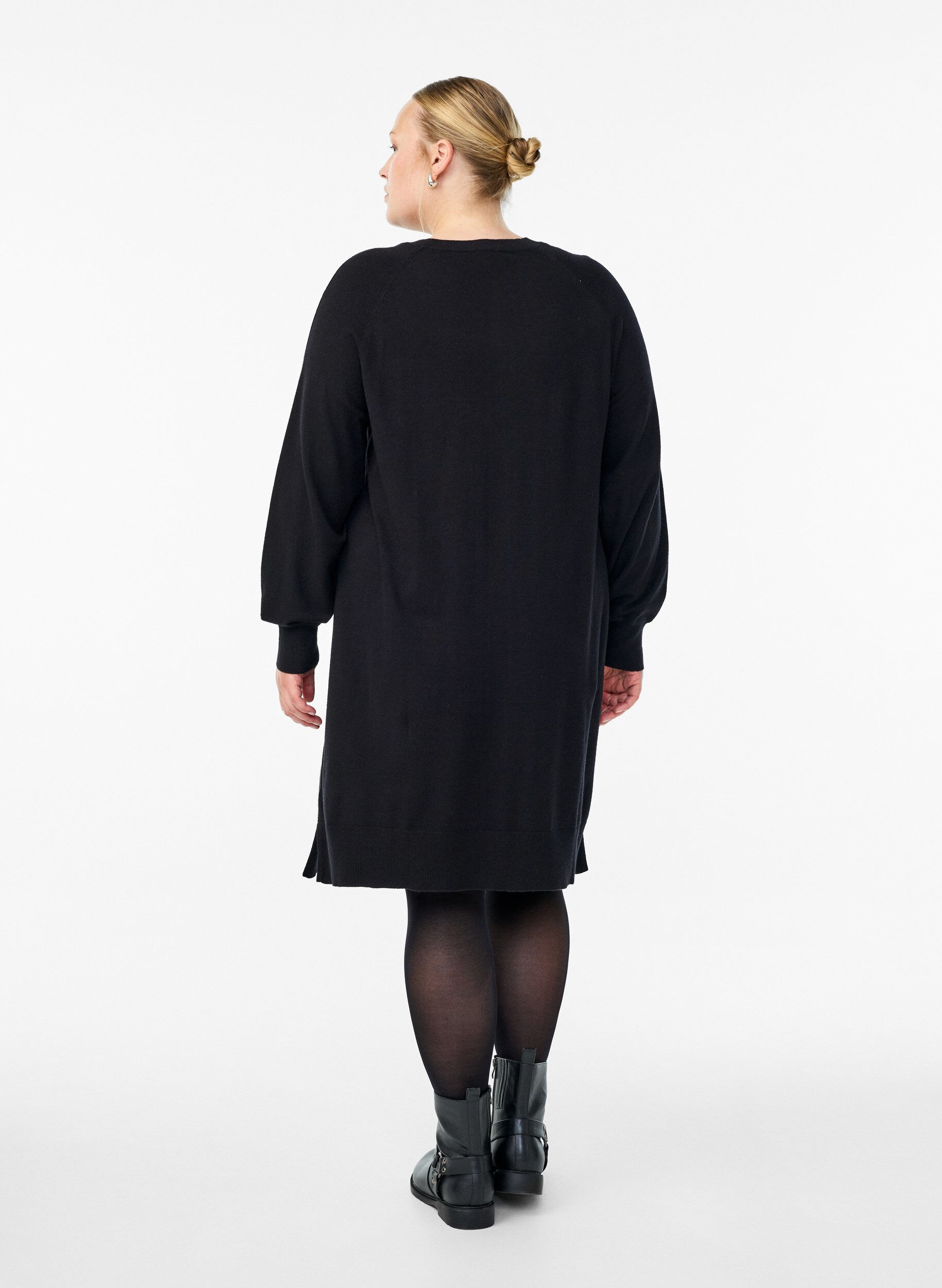 ZizziStrickkleid mit Raglan&auml;rmeln und Mittelnaht, Schwarz, Model image number 2
