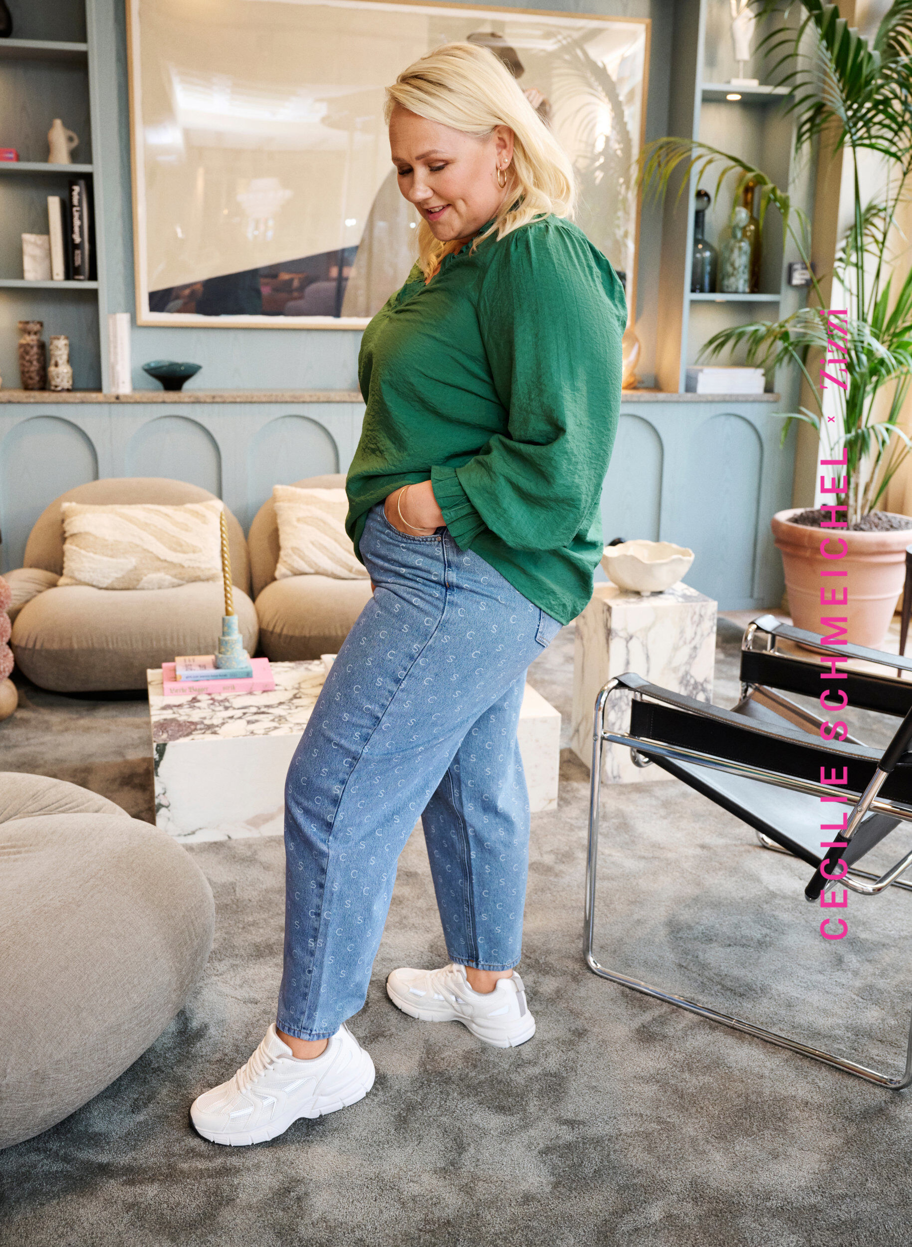 ZizziCropped Jeans mit Aufdruck und hoher Taille, Blue denim, Image image number 0