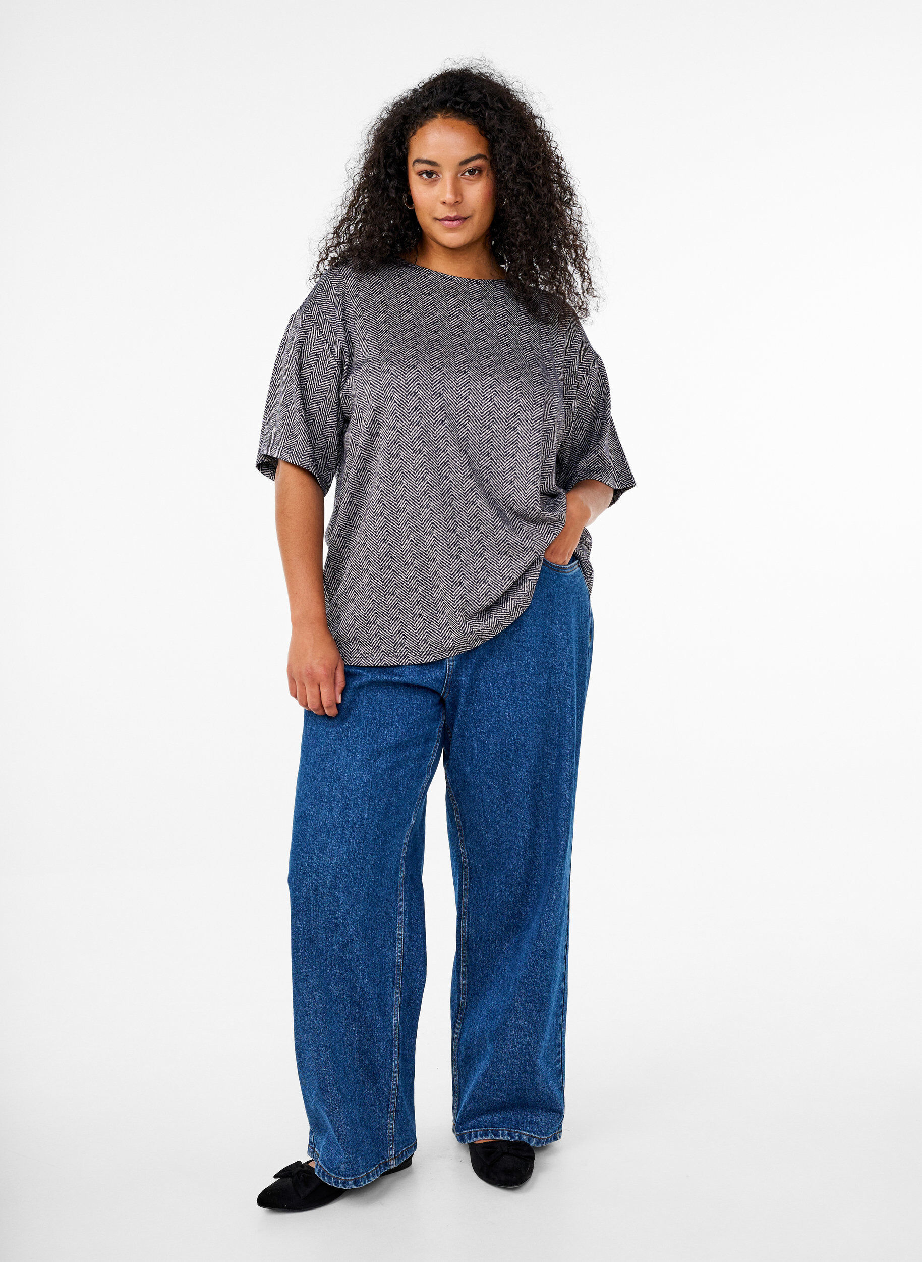ZizziOversize-Bluse mit Muster, Blau, Model image number 1