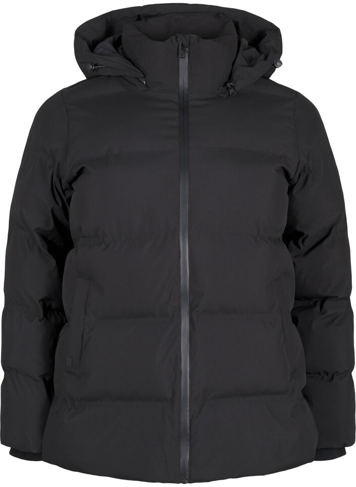 Kurze Steppjacke mit Kapuze, Schwarz, Packshot image number 0