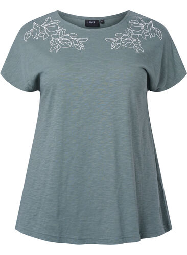 T-Shirt aus Baumwolle mit Blattprint, Balsam Green Leaf, Packshot image number 0