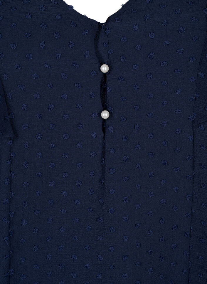 Bluse mit gepunkteter Struktur und kurzen Ärmeln, Navy Blazer, Packshot image number 2
