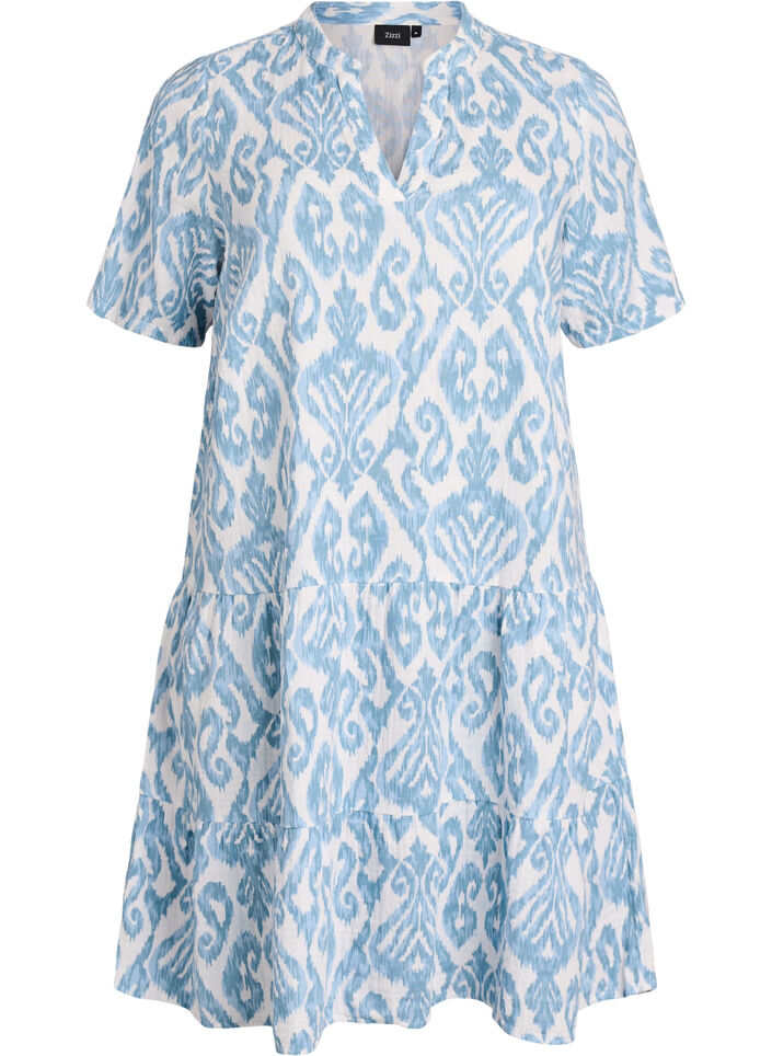 Kurzes A-Linien-Kleid aus Baumwollmusselin, Vanille, Packshot image number 0