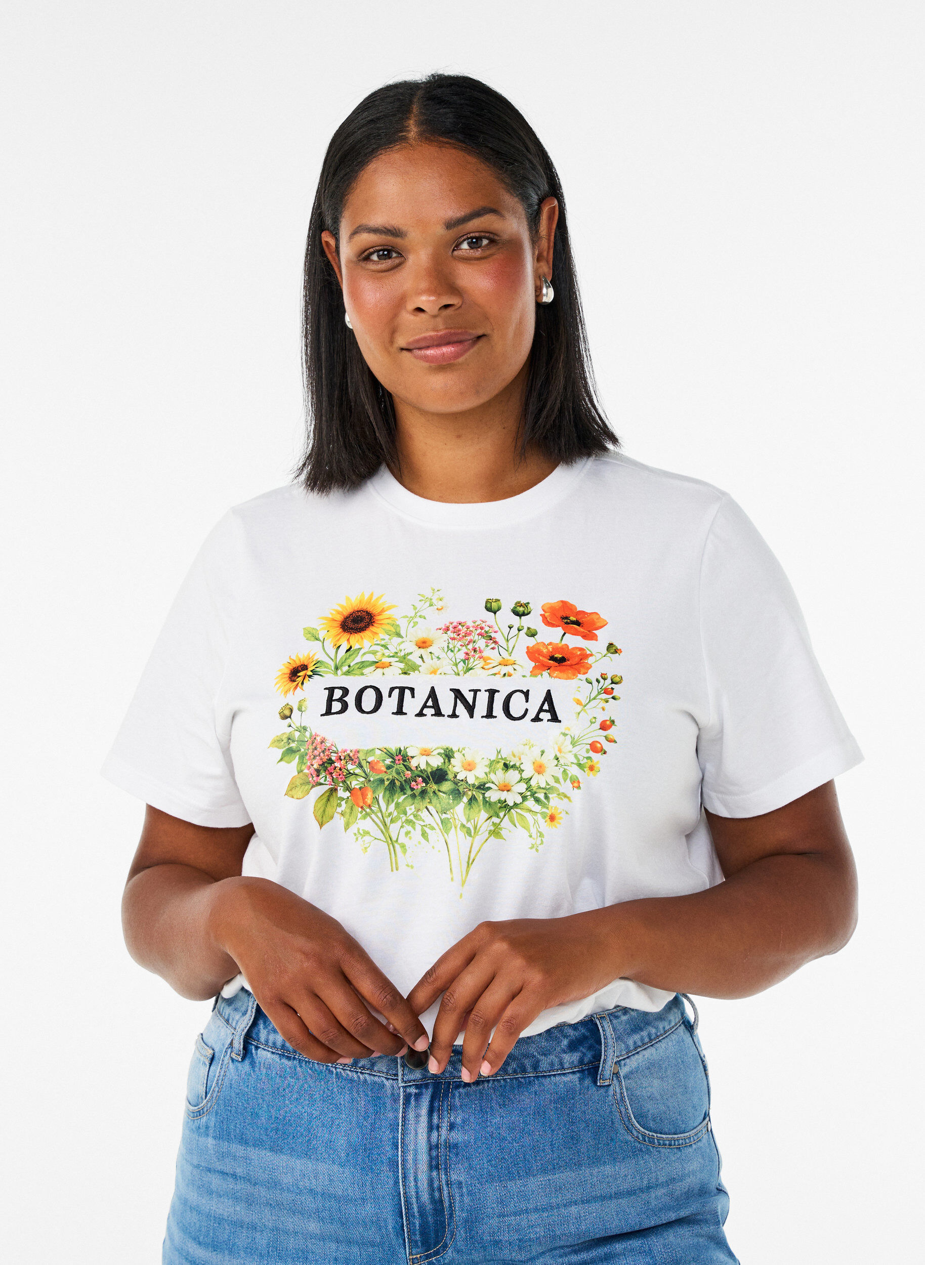 ZizziT-Shirt aus Bio-Baumwolle mit Frontprint, Wei&szlig;, Model image number 0