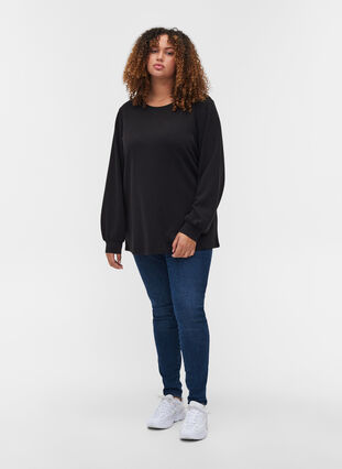 Sweatshirt mit Rundhalsausschnitt und langen Ärmeln, Black, Model image number 2