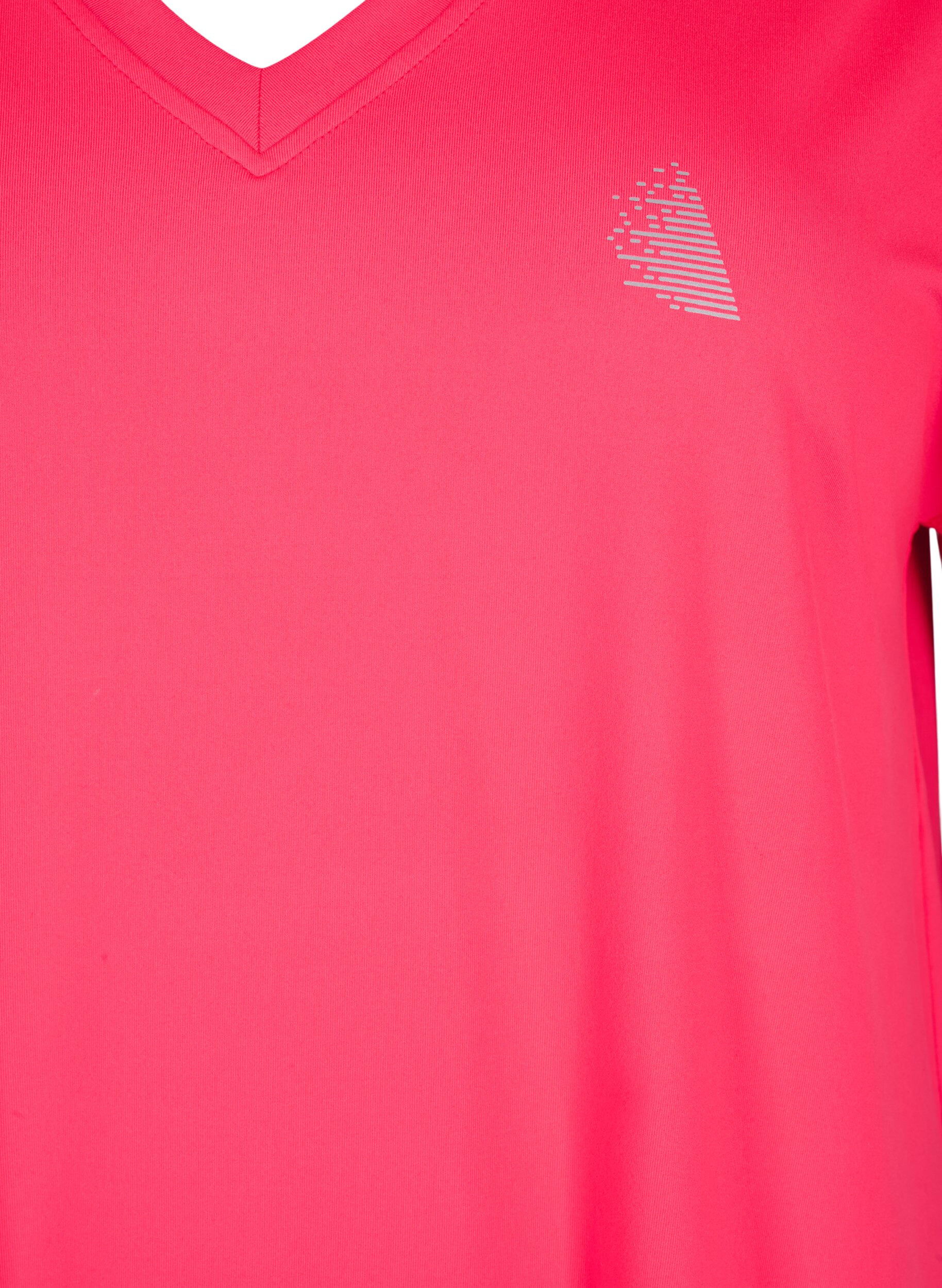 ZizziLockeres Trainings-T-Shirt mit V-Ausschnitt, Neon Diva Pink, Packshot image number 2