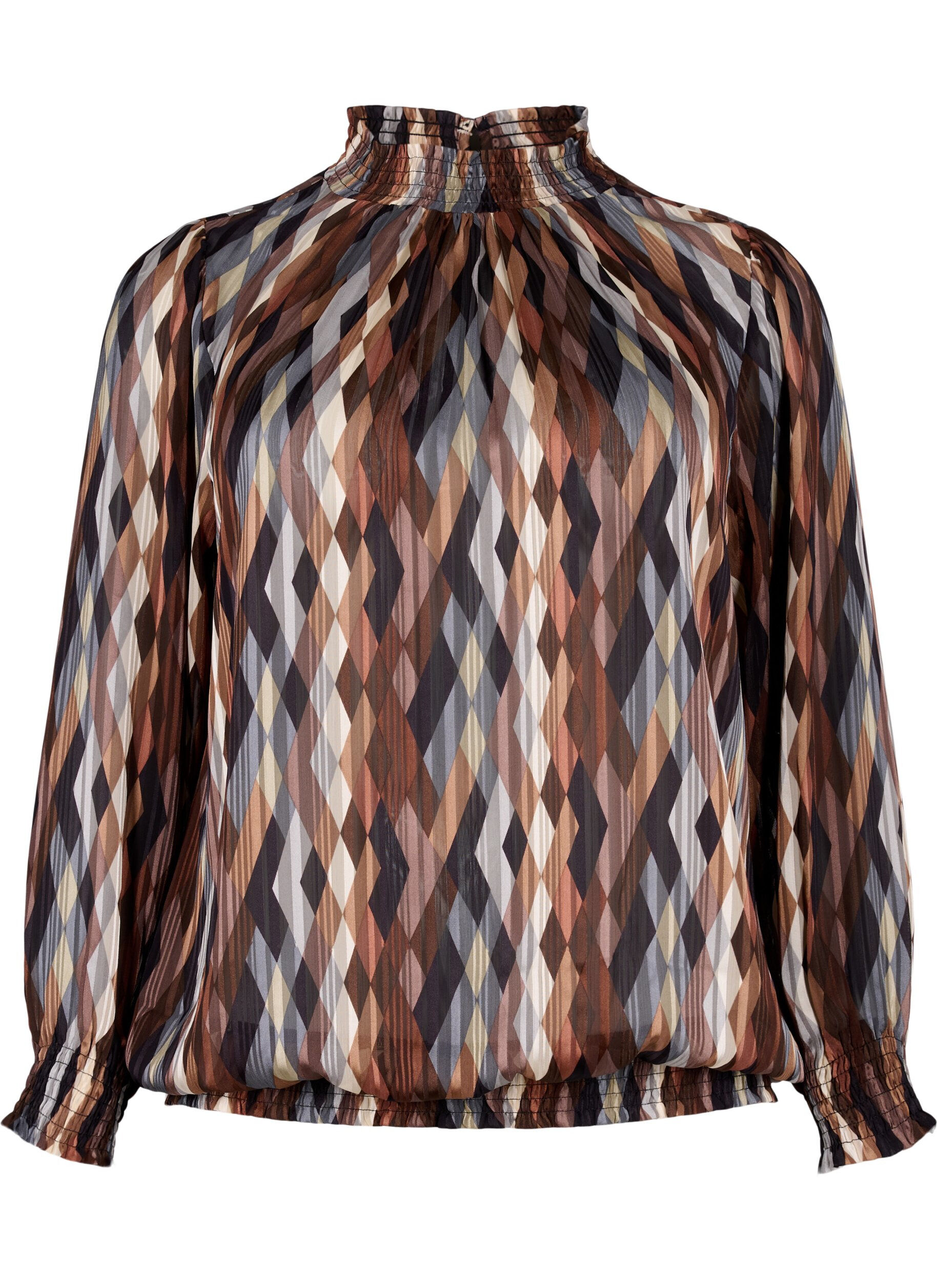 ZizziBedruckte Bluse mit Smock, Earthy Zig Zag, Packshot image number 0