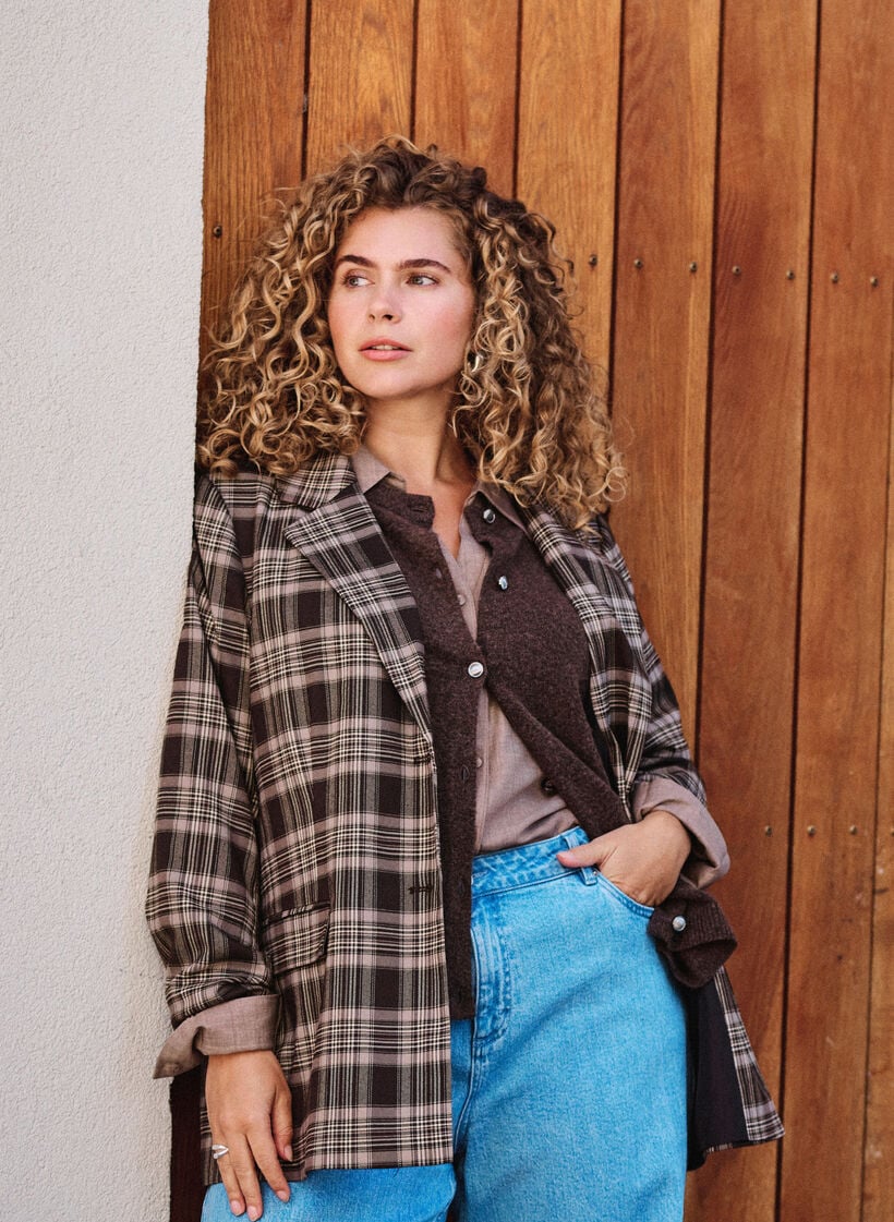 Karierter Blazer mit Taschen und Gehschlitz, Braun, Image