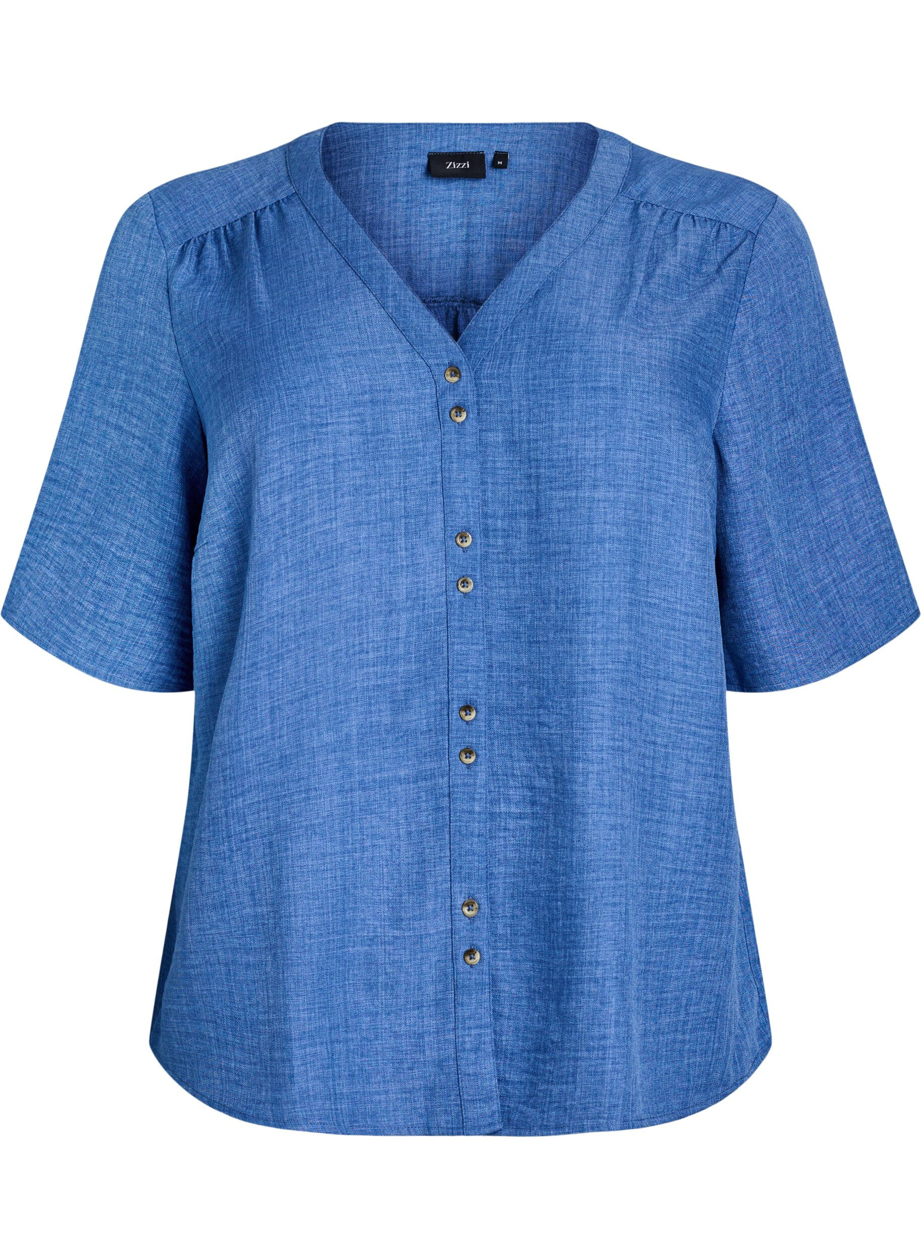ZizziHemdbluse mit V-Ausschnitt und kurzen &Auml;rmeln, Blau, Packshot image number 0