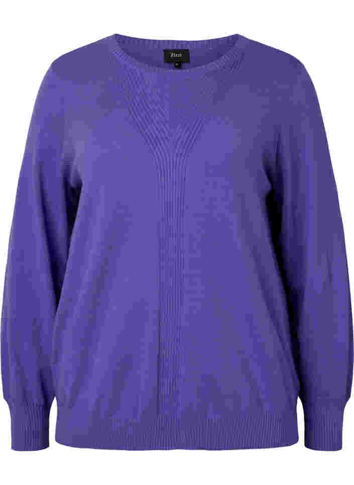 Unifarbene Strickbluse mit Rippedetails, Purple Opulence Mel., Packshot image number 0