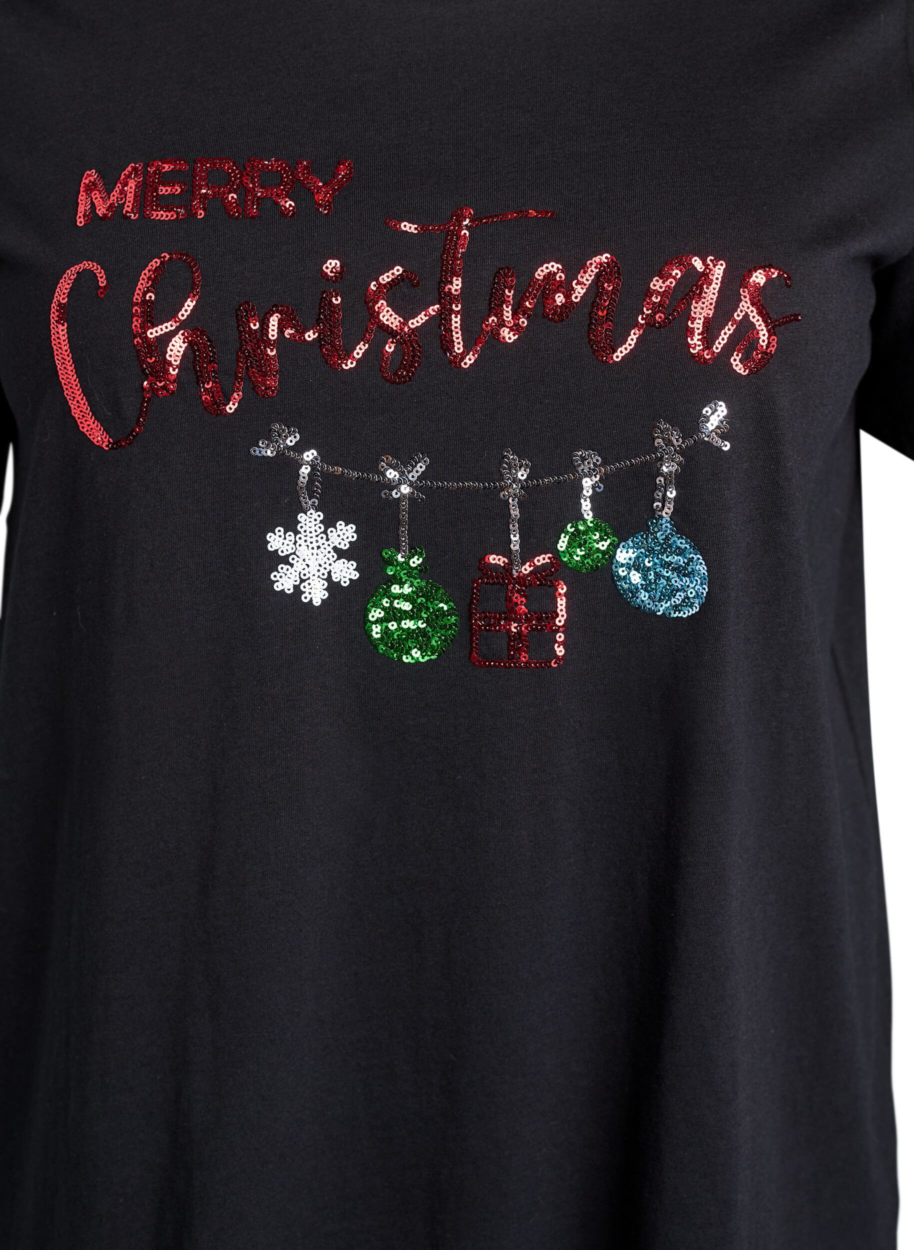 ZizziWeihnachts-T-Shirt aus Bio-Baumwolle, Schwarz, Packshot image number 2